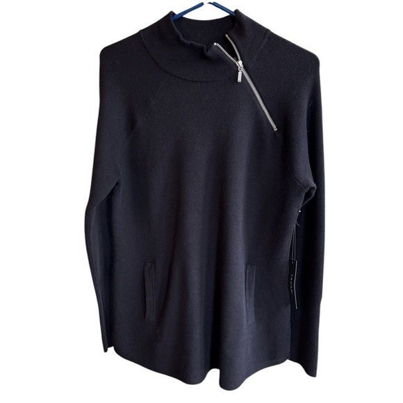 Tahari Tops - Tahari asymmetrical zip Sweater NWT- black- size L